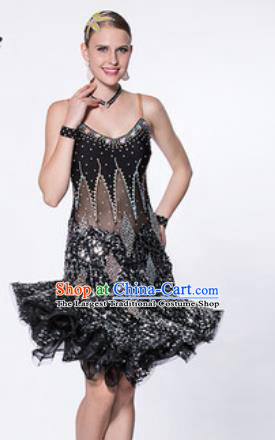 Professional Latin Dance Cha Cha Black Bubble Dress Modern Dance International Samba Dance Competition Costume for Women