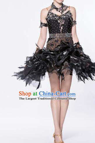 Professional Latin Dance Cha Cha Black Dress Modern Dance International Samba Dance Competition Costume for Women