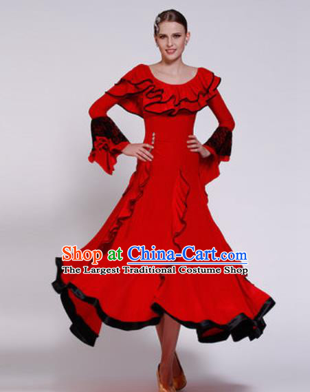 Professional Waltz Competition Modern Dance Red Bubble Dress Ballroom Dance International Dance Costume for Women