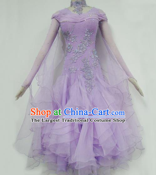 Professional Waltz Competition Lilac Dress Modern Dance Ballroom Dance International Dance Costume for Women