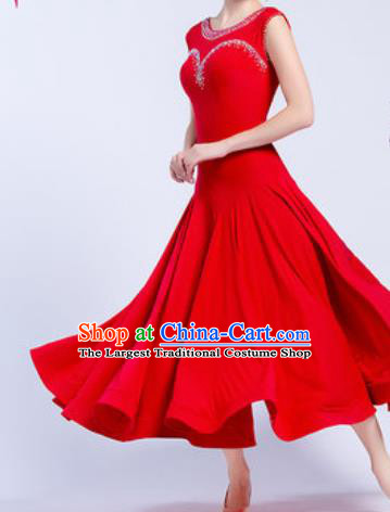 Top Grade Modern Dance Red Dress Ballroom Dance International Waltz Competition Costume for Women