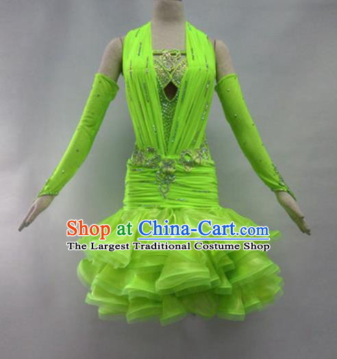 Professional Latin Dance Cha Cha Dance Green Dress Modern Dance International Dance Competition Costume for Women