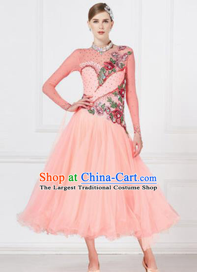 Top Grade Modern Dance Pink Veil Dress Ballroom Dance International Waltz Competition Costume for Women