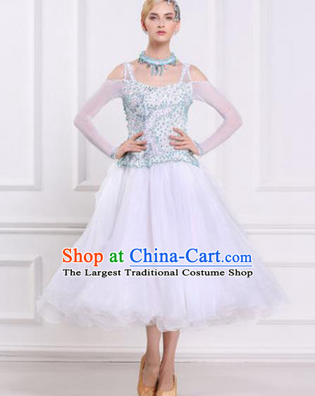 Top Grade Modern Dance White Dress Ballroom Dance International Waltz Competition Costume for Women