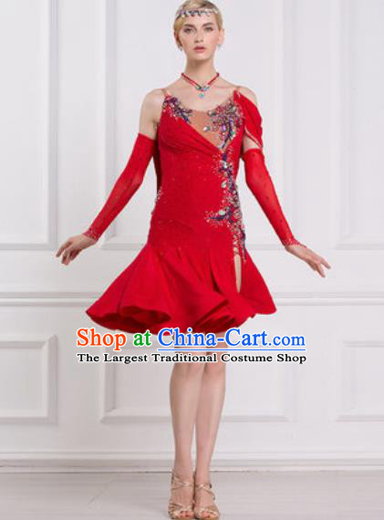 Professional Latin Dance Competition Red Short Dress Modern Dance International Rumba Dance Costume for Women