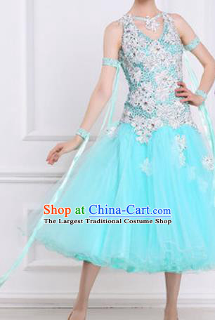 Top Waltz Competition Modern Dance Light Blue Dress Ballroom Dance International Dance Costume for Women