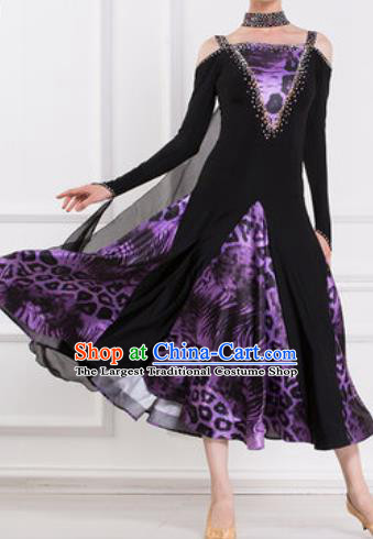 Top Waltz Competition Modern Dance Leopard Dress Ballroom Dance International Dance Costume for Women