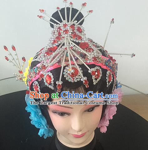 Chinese Beijing Opera Princess Rosy Headgear Traditional Peking Opera Diva Wig and Hair Accessories for Women