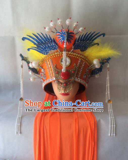 Chinese Beijing Opera Empress Orange Hat Traditional Peking Opera Queen Hair Accessories for Women