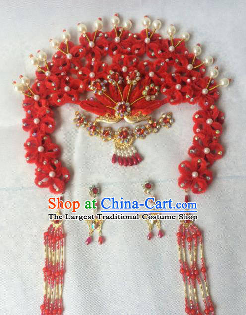 Chinese Beijing Opera Diva Red Hairpins Traditional Peking Opera Queen Hair Accessories for Women