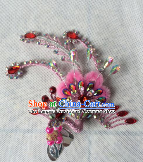 Chinese Beijing Opera Princess Pink Phoenix Hairpins Traditional Peking Opera Diva Hair Accessories for Women