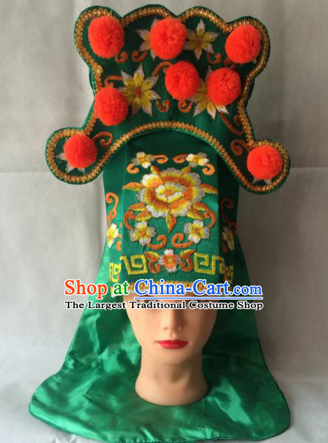 Chinese Beijing Opera Imperial Bodyguard Green Hat Traditional Peking Opera Takefu Headwear for Men