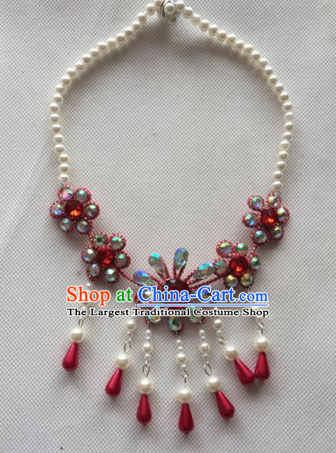 Chinese Beijing Opera Princess Red Flowers Necklace Traditional Peking Opera Diva Necklet Accessories for Women