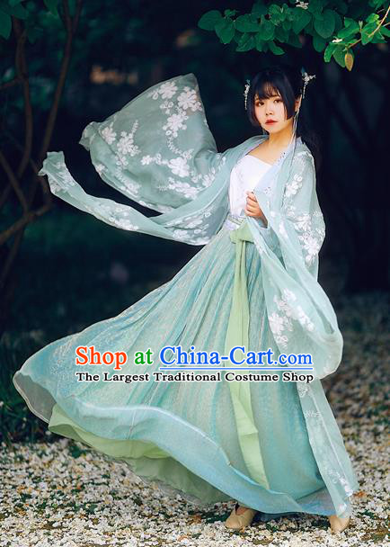 Ancient Chinese Song Dynasty Nobility Lady Green Hanfu Dress Court Princess Historical Costumes for Women