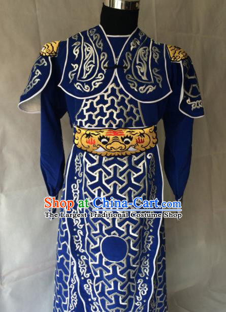 Chinese Beijing Opera Takefu Blue Clothing Traditional Peking Opera Soldier Costume for Men