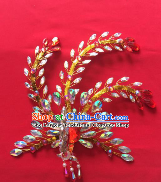 Chinese Ancient Princess Golden Phoenix Hairpin Traditional Peking Opera Actress Hair Accessories for Women