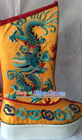 Chinese Beijing Opera Emperor Yellow Boots Traditional Peking Opera Takefu Embroidered Shoes for Men