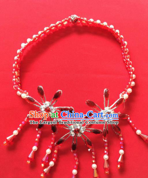 Chinese Beijing Opera Princess Red Crystal Tassel Necklace Traditional Peking Opera Diva Accessories for Women