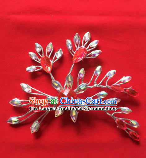 Chinese Beijing Opera Princess Red Crystal Flower Hair Claw Hairpins Traditional Peking Opera Diva Hair Accessories for Women