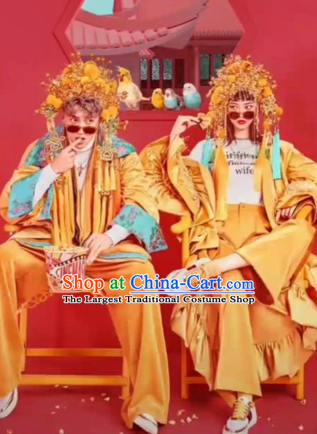 Chinese Beijing Opera Wedding Yellow Dress Traditional Peking Opera Costumes for Women for Men