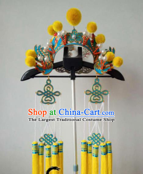 Chinese Beijing Opera Female Swordsman Hat Traditional Peking Opera Blues Helmet Hair Accessories for Women