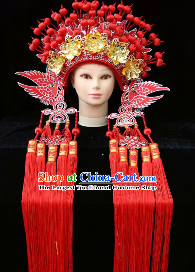 Chinese Beijing Opera Red Phoenix Coronet Traditional Peking Opera Bride Hat Hair Accessories for Women