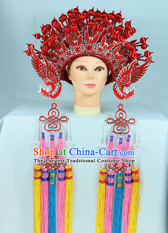 Chinese Beijing Opera Queen Red Butterfly Phoenix Coronet Traditional Peking Opera Bride Hat Hair Accessories for Women