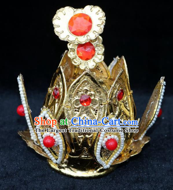 Chinese Beijing Opera Prince Golden Hairdo Crown Traditional Peking Opera Taoist Headwear for Men