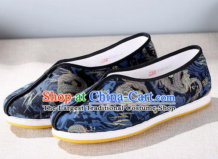 Chinese Traditional Handmade Embroidered Dragon Navy Cloth Shoes National Multi Layered Cloth Shoes for Men