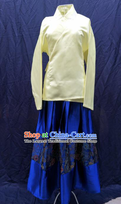 Chinese Ancient Servant Girl Yellow Blouse and Blue Skirt Traditional Ming Dynasty Maidservant Costumes for Women