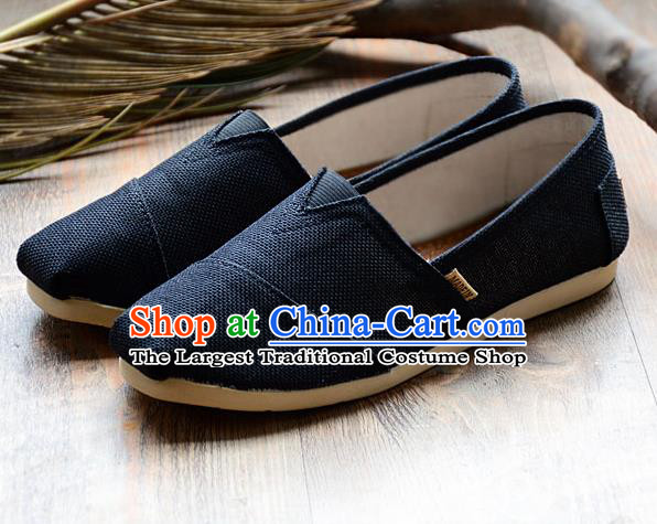 Traditional Chinese Martial Arts Shoes Handmade Navy Flax Shoes National Multi Layered Cloth Shoes for Men