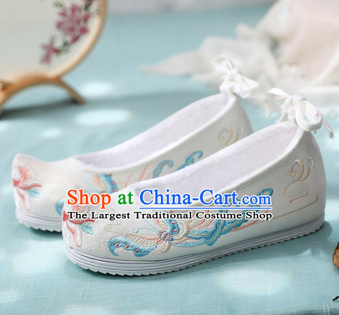 Traditional Chinese Embroidered Butterfly White Shoes Handmade Cloth Shoes National Cloth Shoes for Women