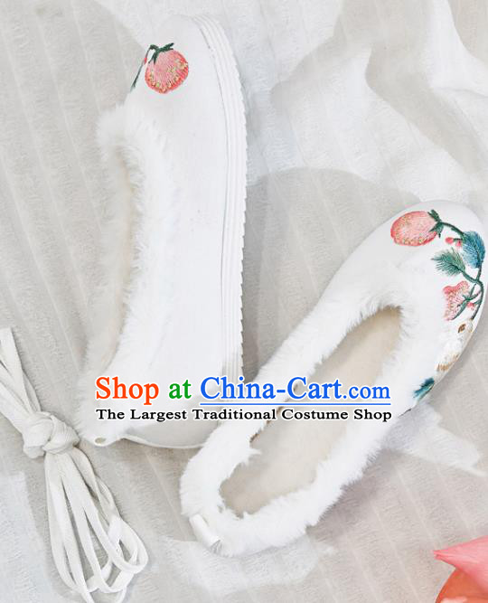 Traditional Chinese Embroidered Rabbit White Shoes Handmade Cloth Shoes National Cloth Shoes for Women