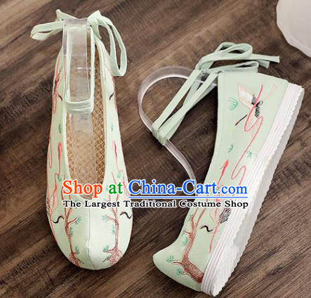 Traditional Chinese Embroidered Crane Green Shoes Handmade Cloth Shoes National Cloth Shoes for Women