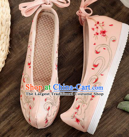 Traditional Chinese Embroidered Deer Pink Shoes Handmade Cloth Shoes National Cloth Shoes for Women