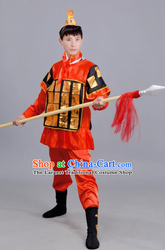 Chinese Ancient Traditional Northern and Southern Dynasties General Costume Red Body Armour for Men