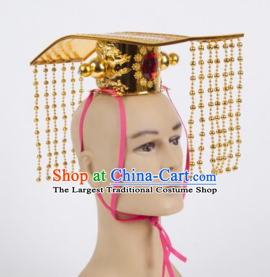 Chinese Ancient King Golden Hairdo Crown Traditional Han Dynasty Emperor Headwear for Men
