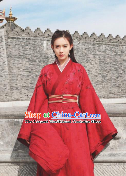 Ancient Chinese Drama Ever Night Traditional Tang Dynasty Taoism Swordsman Ye Hongyu Red Costumes for Women