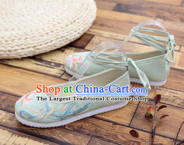 Traditional Chinese Handmade Embroidered Butterfly Green Shoes National Cloth Shoes for Women