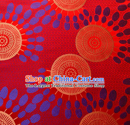 Asian Japan Traditional Sunflowers Pattern Design Red Brocade Damask Fabric Kimono Satin Material