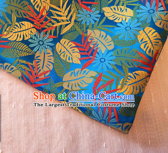 Asian Chinese Traditional Tree Leaf Pattern Design Blue Brocade Cheongsam Fabric Silk Material