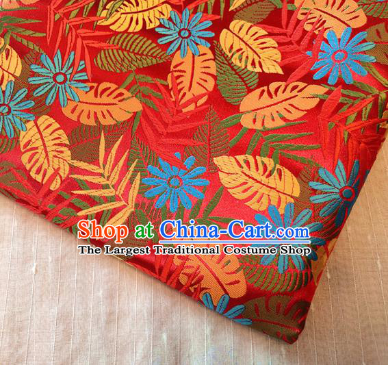 Asian Chinese Traditional Tree Leaf Pattern Design Red Brocade Cheongsam Fabric Silk Material