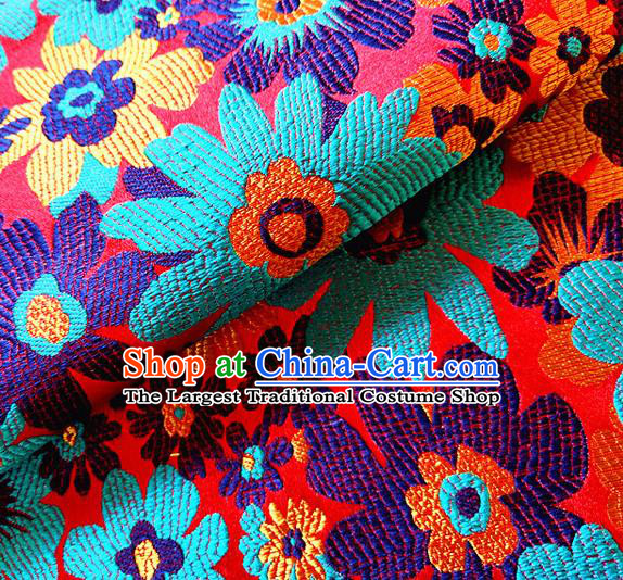 Asian Chinese Traditional Sunflowers Pattern Design Blue Brocade Cheongsam Fabric Silk Material