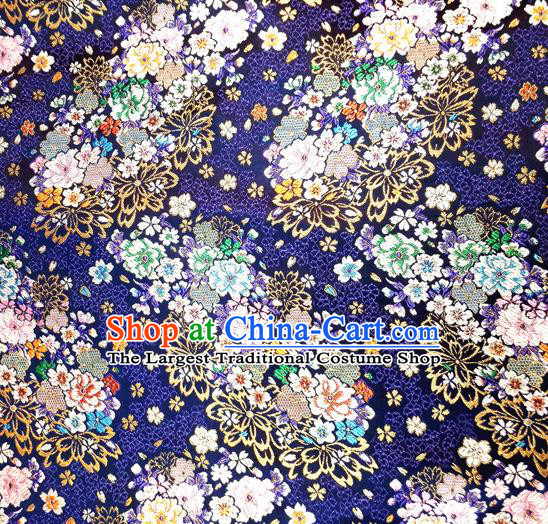 Asian Japan Traditional Sakura Pattern Design Royalblue Brocade Damask Fabric Japanese Kimono Satin Material