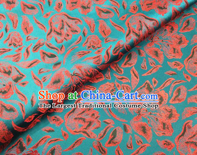 Asian Chinese Traditional Rose Petals Pattern Design Blue Brocade Cheongsam Fabric Silk Material