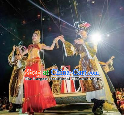 Chinese The Romantic Show of Sanya Stage Performance Dance Costumes and Headpiece for Women for Men