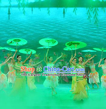 Chinese The Romantic Show of Songcheng West Lake Legend Dance Green Dress Stage Performance Costume for Women