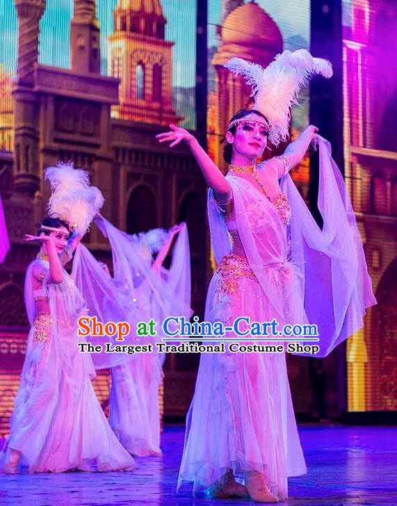 Chinese Back to the Silk Road Kazak Nationality Dance White Dress Stage Performance Ethnic Costume for Women