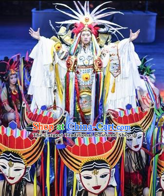 Chinese The Romantic Show of Jiuzhai Primitive Tribe Dance Stage Performance Costume for Men