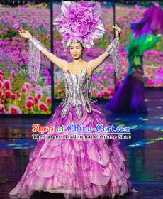 Chinese The Romantic Show of Tanhe Classical Dance Purple Dress Stage Performance Costume for Women